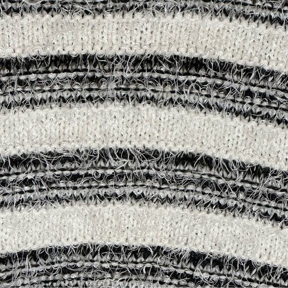 Calvin Klein Cropped Black and White Striped Eyelash Open Front Cardigan Sweater - Picture 5 of 6